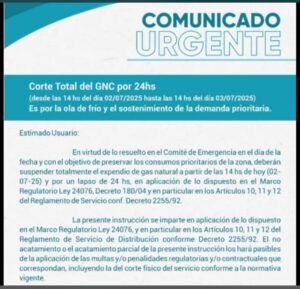 Nacional: Corte total de GNC